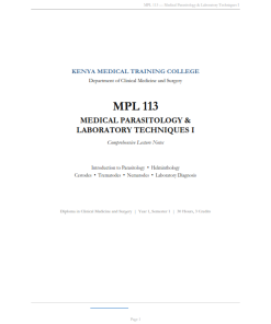 MPL 113: Medical Parasitology & Laboratory Techniques I Notes - KMTC