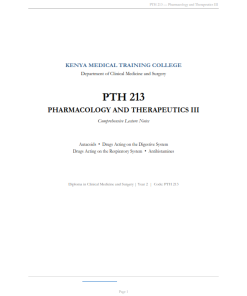 PTH 213: Pharmacology & Therapeutics III Lecture Notes - KMTC