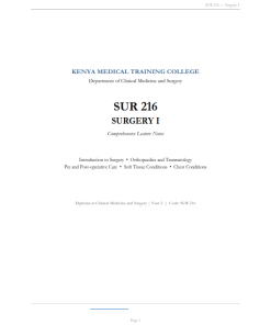 SUR 216: Surgery I Lecture Notes - KMTC