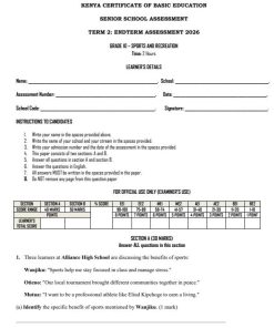 2026 Grade 10 Sports and Recreation End of Term 2  Exam with Marking Scheme