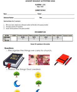 2026 Playgroup August  Holiday Assignments (Homeworks)  -Set 1