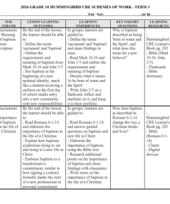 2026 GRADE 10 HUMMINGBIRD CRE SCHEMES OF WORK –TERM 3