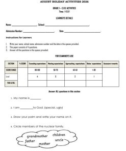 2026 Grade 1 August  Holiday Assignments Full Set Booklet