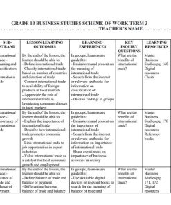 2026 Grade 10 Master Business Studies Schemes of Work Term 3