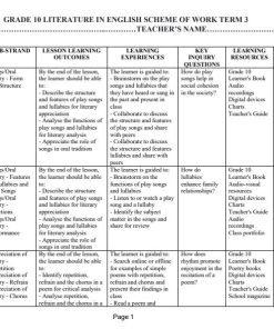 2026 GRADE 10 LITERATURE IN ENGLISH SCHEMES OF WORK - TERM 3