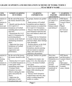 2026 Grade 10 MTP Sports and Recreation Schemes of Work Term 3