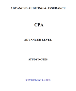 ADVANCED AUDITING AND ASSURANCE - CPA ADVANCED LEVEL