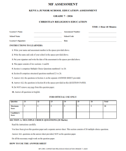 Grade 7 End Term 3 2026 Exams with Marking Schemes