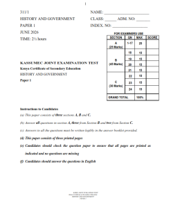 KASSU JET MOCK 2026 HISTORY AND GOVERNMENT PP1,PP2 EXAMINATIONS WITH MARKING SCHEMES