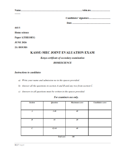 KASSU JET MOCK 2026; HOMESCIENCE PP1,PP2,PP3 EXAMINATIONS WITH MARKING SCHEMES