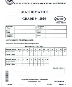 2026 GRADE 9 KJSEA COMPASS 008  EXAM PAPERS WITH MARKING SCHEMES