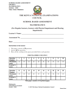 2025 GRADE 8  KNEC SCHOOL BASED ASSESSMENT  EXAMS  WITH ANSWERS
