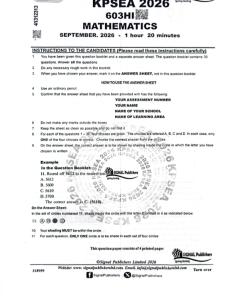 2026 GRADE 6 KPSEA SIGNAL SPARKS SET 3A EXAM PAPERS WITH MARKING SCHEMES