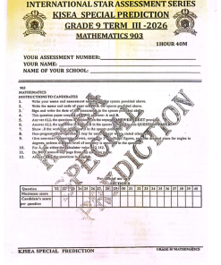 2026 GRADE 9 INTERNATIONAL STAR KJSEA FINAL PREDICTION  EXAM PAPERS WITH MARKING SCHEMES