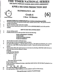 2026 Grade 6   KPSEA The Timer National Series 2nd Prediction All Subjects & Marking Schemes