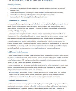 Grade 11 Business Studies Strand 1.0 Business and Its Environment Notes