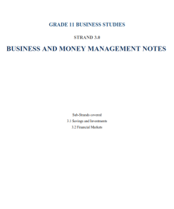 Grade 11 Business Studies Strand 3.0 Business and Management Notes