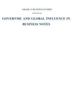 Grade 11 Business Studies Strand 4.0 Government and Global Influence in Business Notes