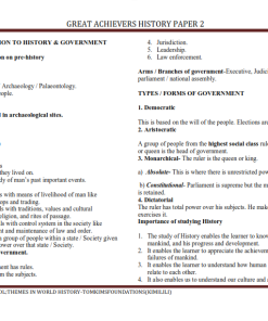 FORM 4 KCSE GREAT ACHIEVERS HISTORY PAPER 2 QUICK REVISION NOTES